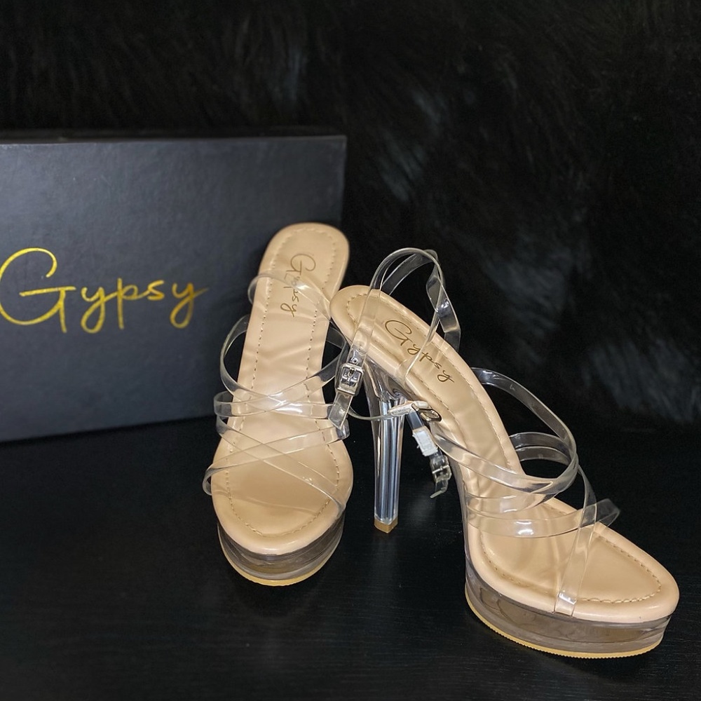 SEXY CLEAR STRAP PLATFORM STILETTOS